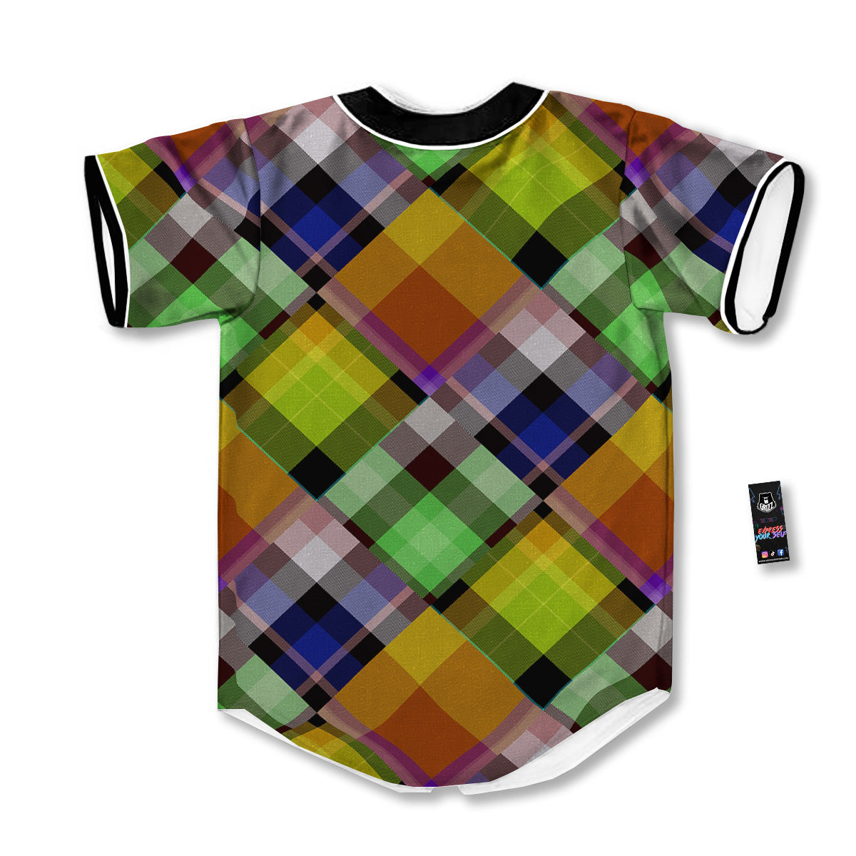 Diagonal Madras Plaid Print Pattern Baseball Jersey-grizzshop