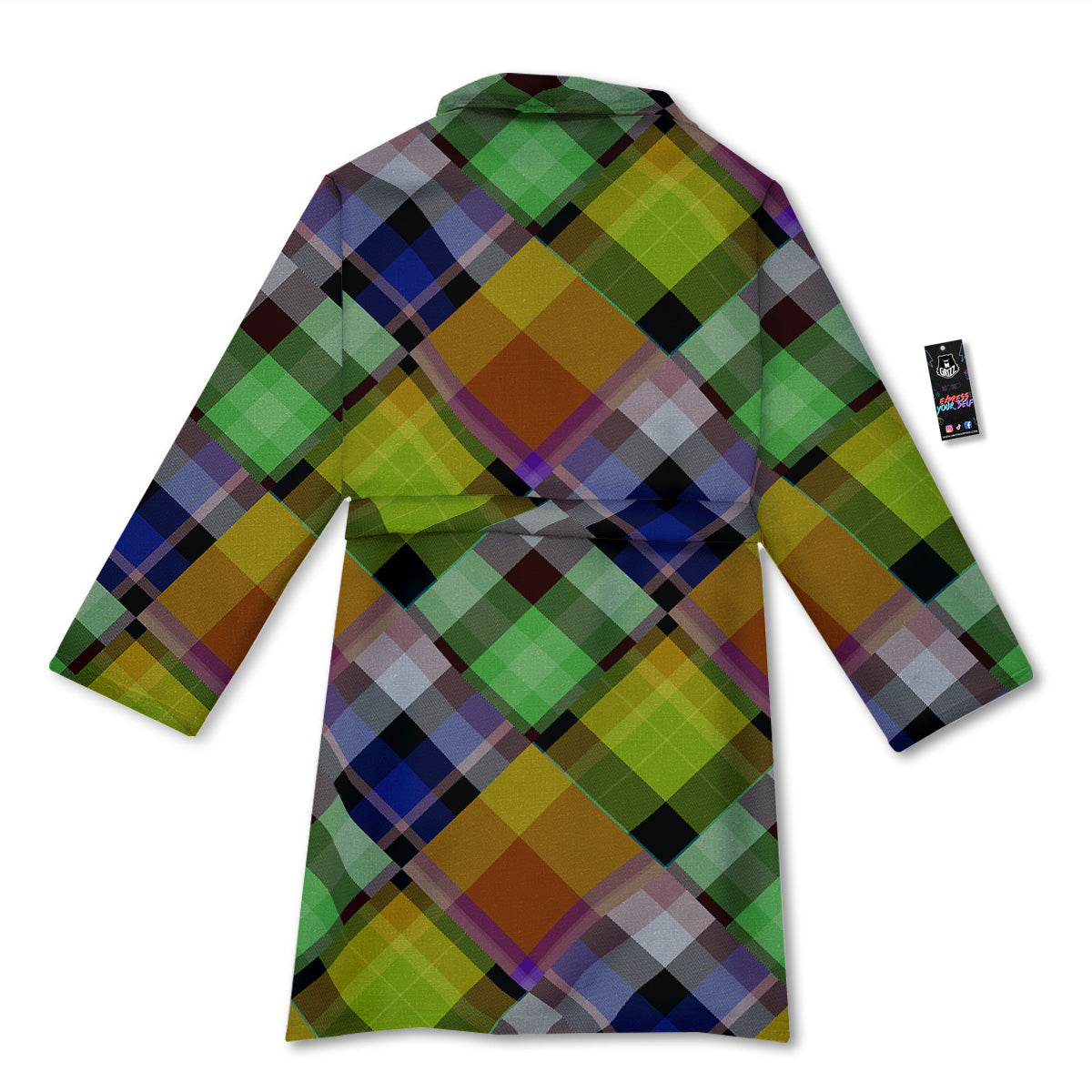Diagonal Madras Plaid Print Pattern Bathrobe-grizzshop