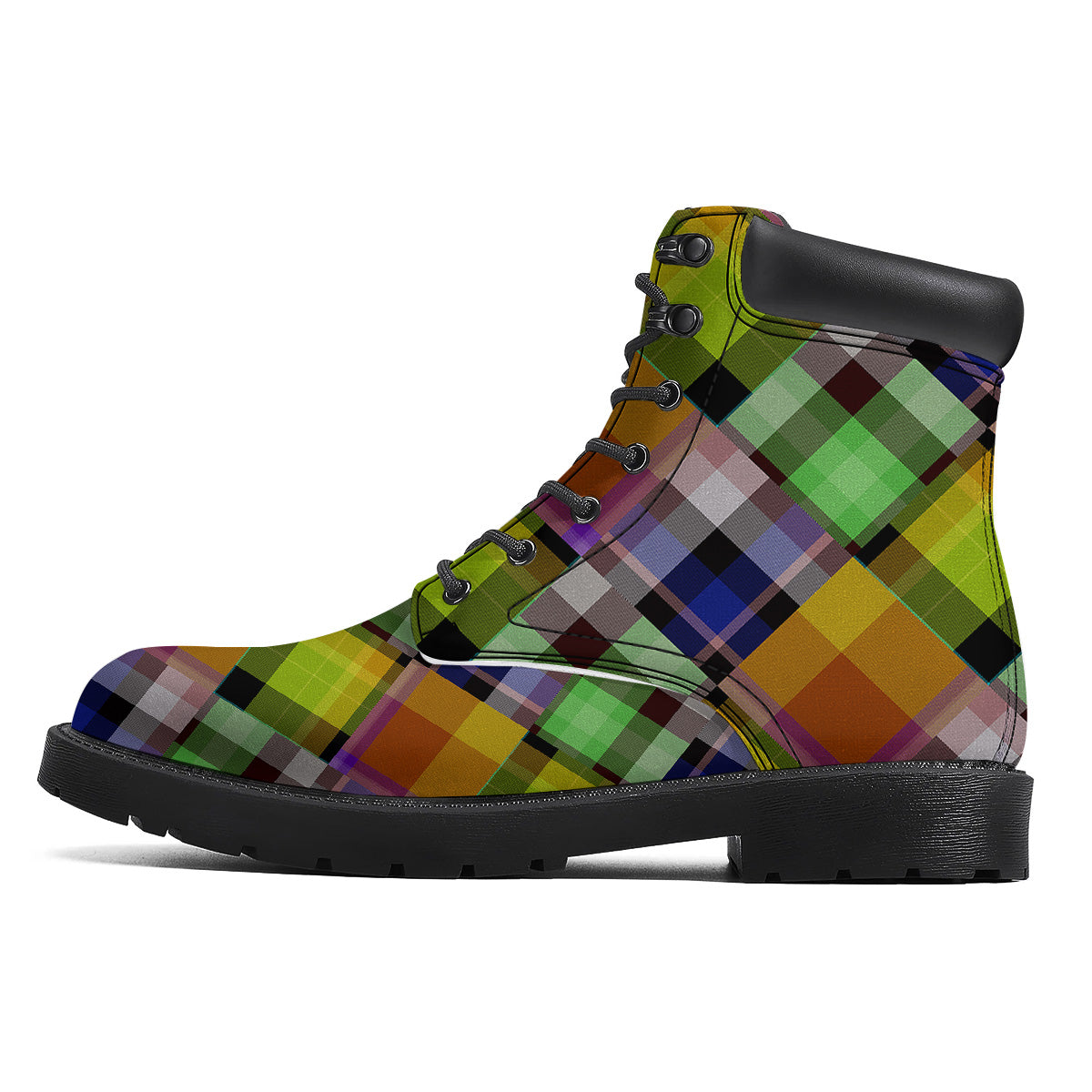 Diagonal Madras Plaid Print Pattern Boots-grizzshop