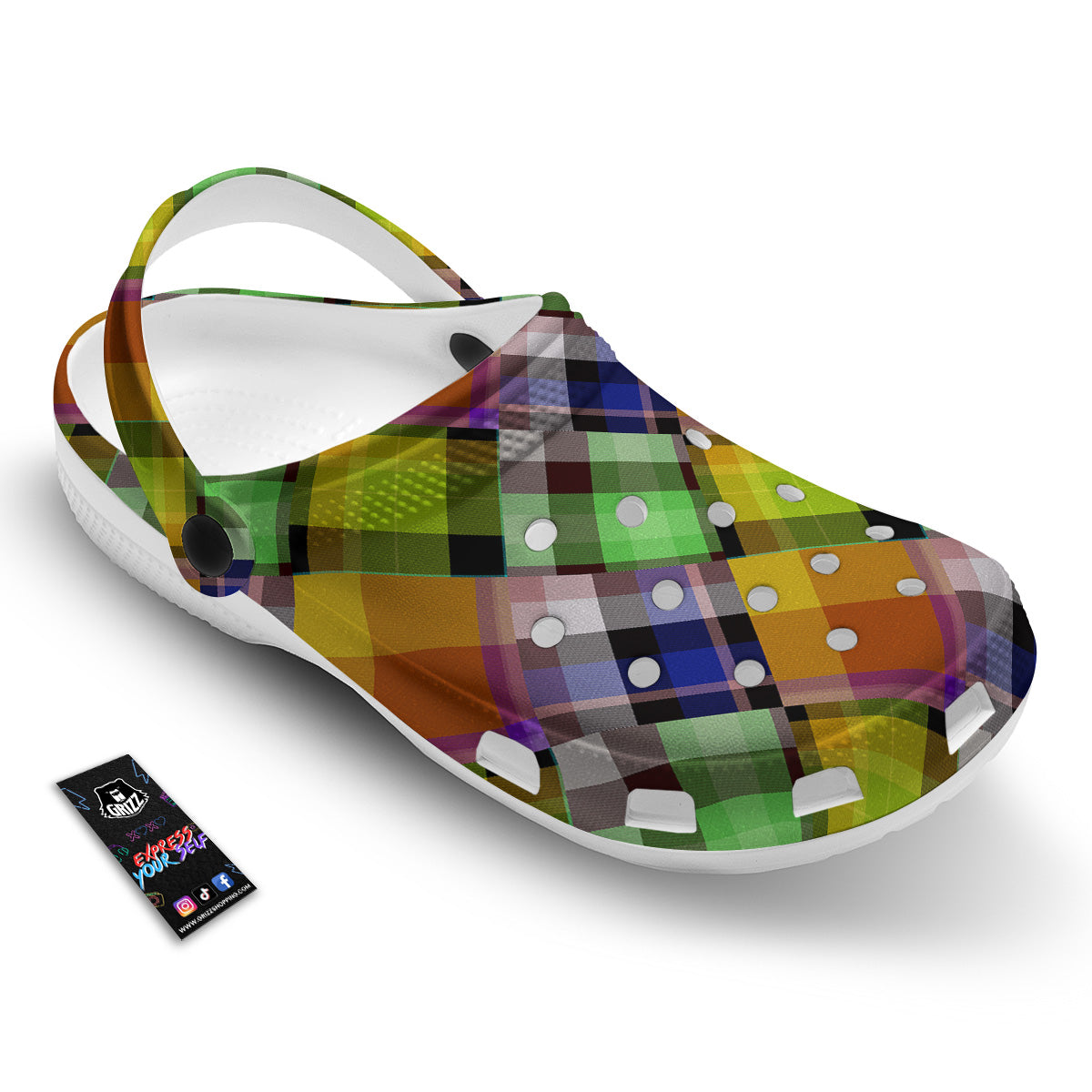 Diagonal Madras Plaid Print Pattern Clog-grizzshop