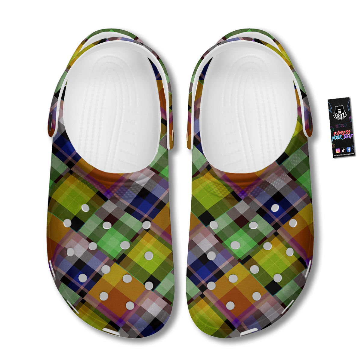 Diagonal Madras Plaid Print Pattern Clog-grizzshop