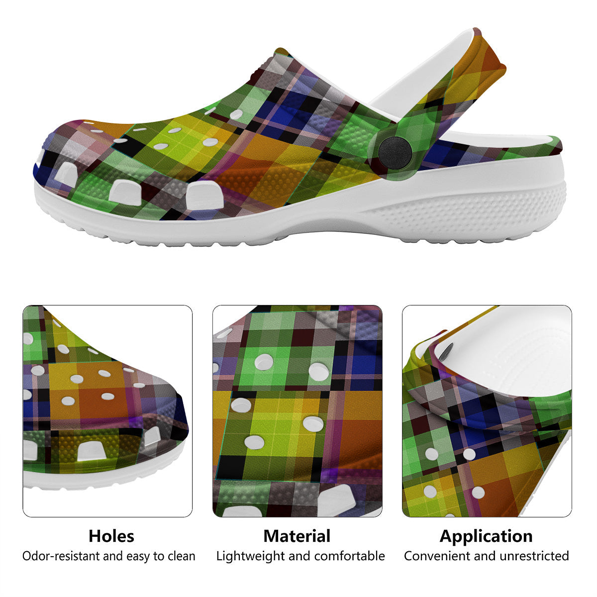 Diagonal Madras Plaid Print Pattern Clog-grizzshop