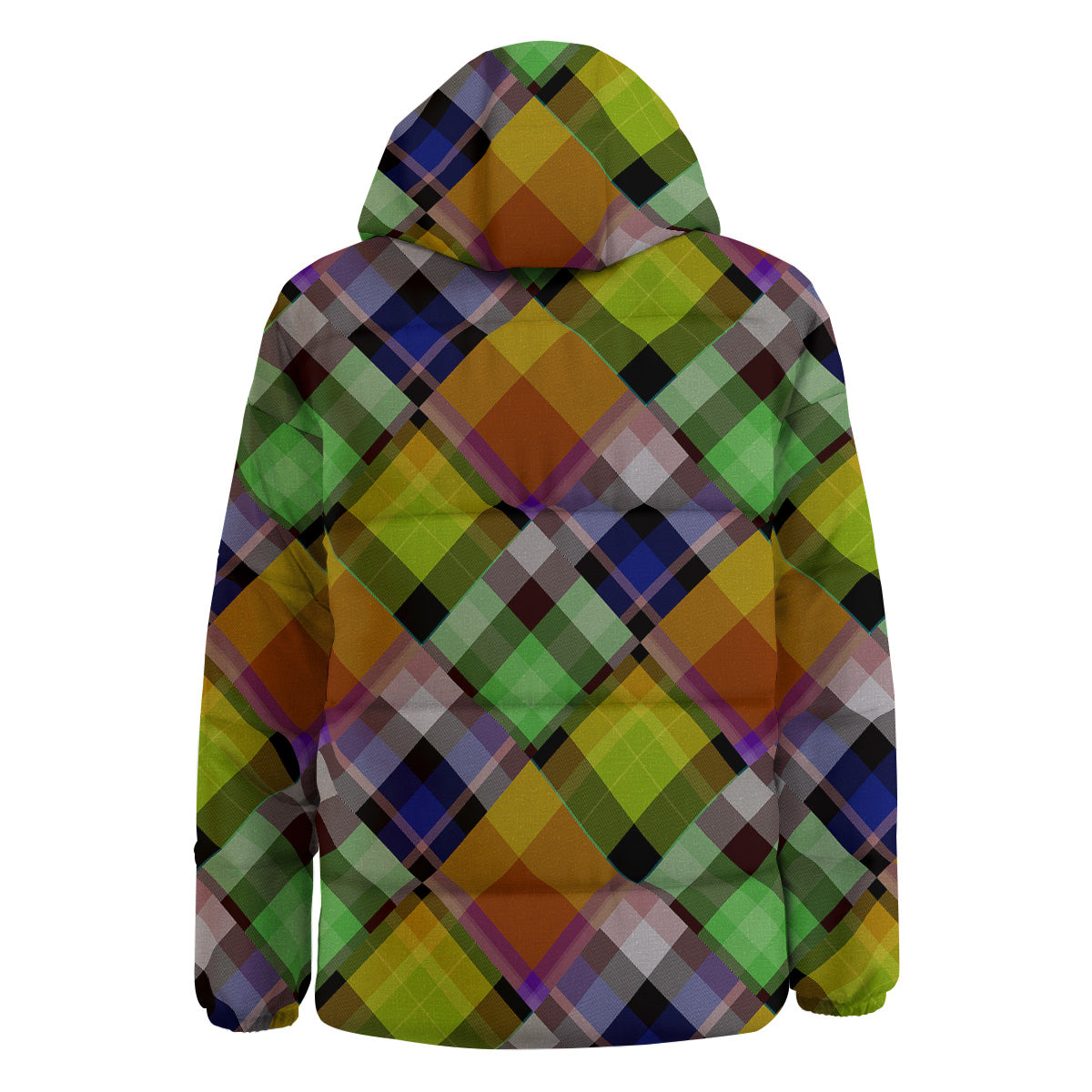 Diagonal Madras Plaid Print Pattern Down Jacket-grizzshop