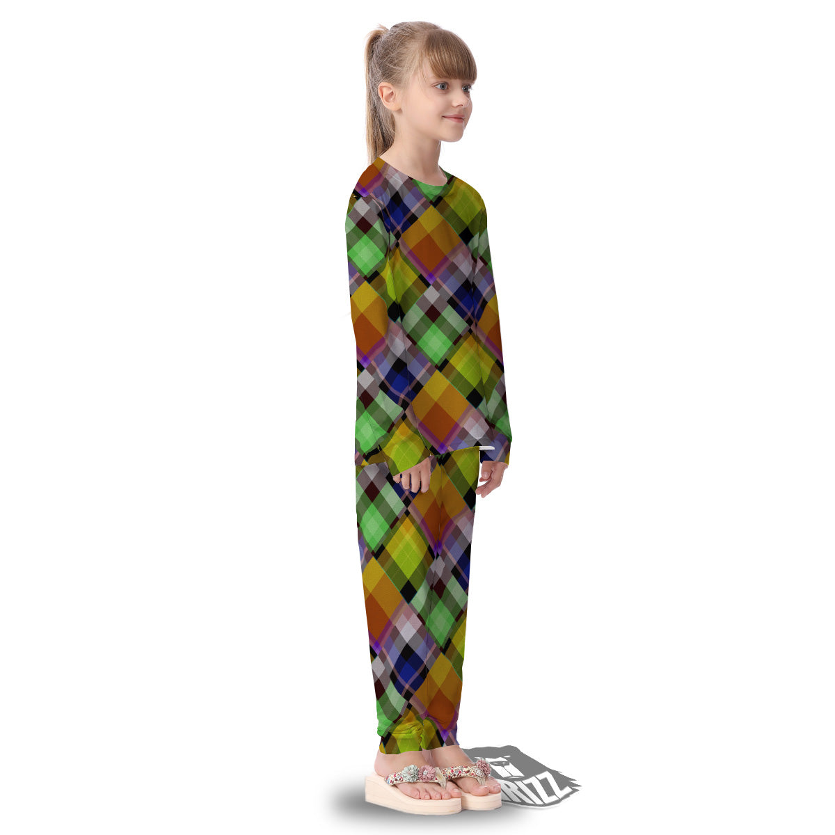 Diagonal Madras Plaid Print Pattern Kid's Pajamas-grizzshop