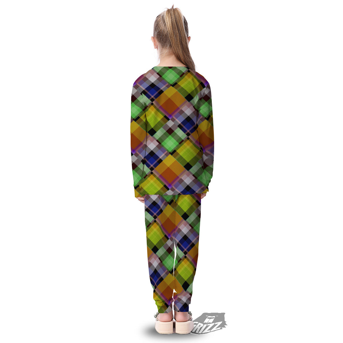Diagonal Madras Plaid Print Pattern Kid's Pajamas-grizzshop