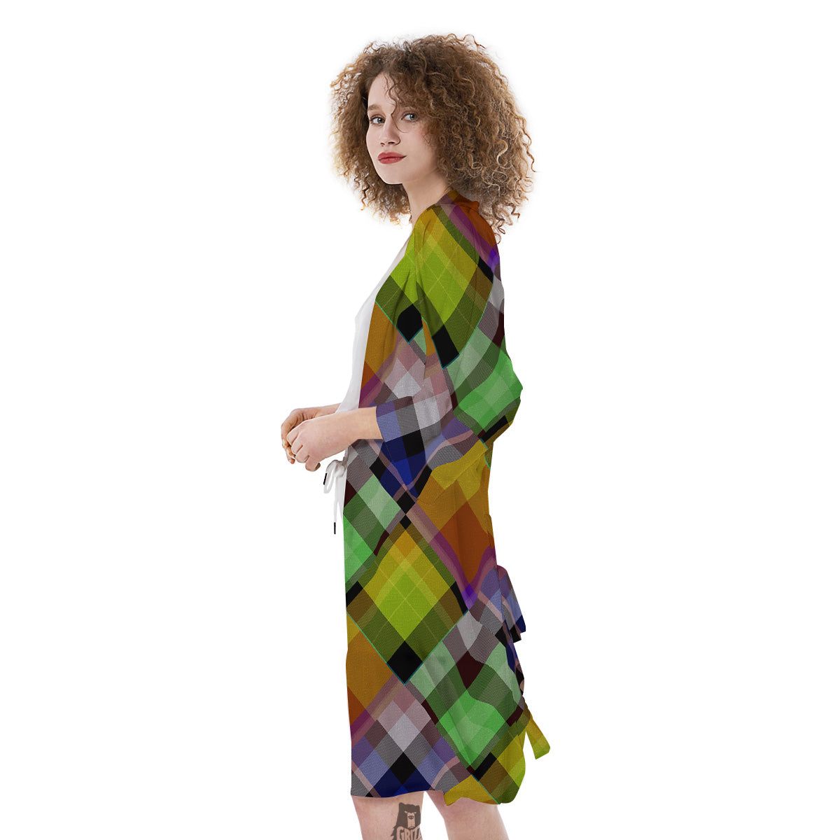 Diagonal Madras Plaid Print Pattern Kimono-grizzshop