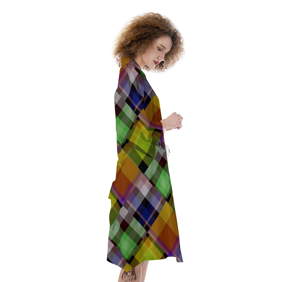 Diagonal Madras Plaid Print Pattern Kimono-grizzshop