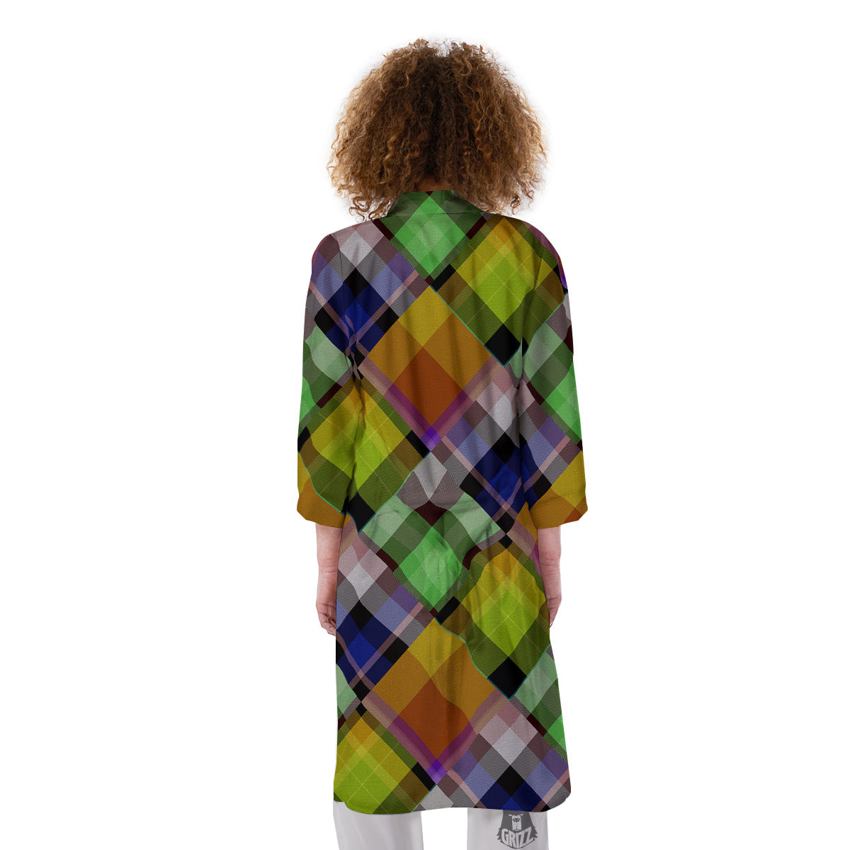 Diagonal Madras Plaid Print Pattern Kimono-grizzshop
