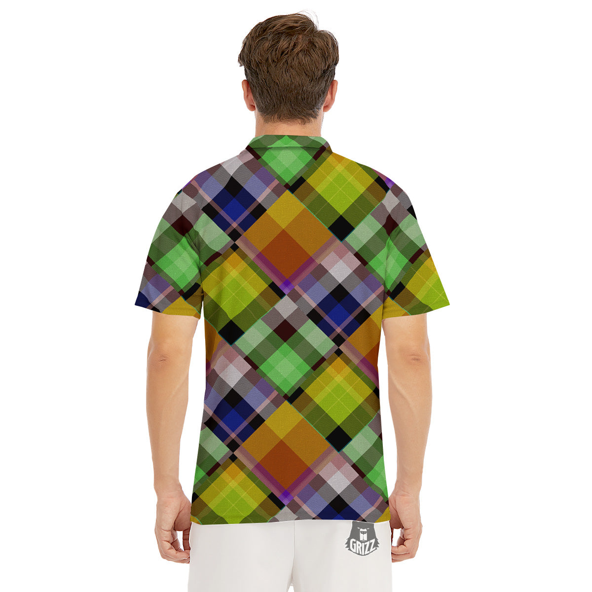 Diagonal Madras Plaid Print Pattern Men's Golf Shirts-grizzshop