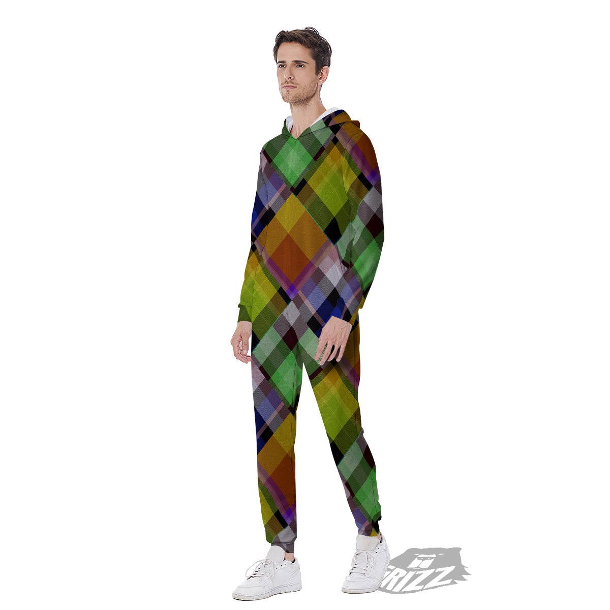 Diagonal Madras Plaid Print Pattern Men's Jumpsuit-grizzshop
