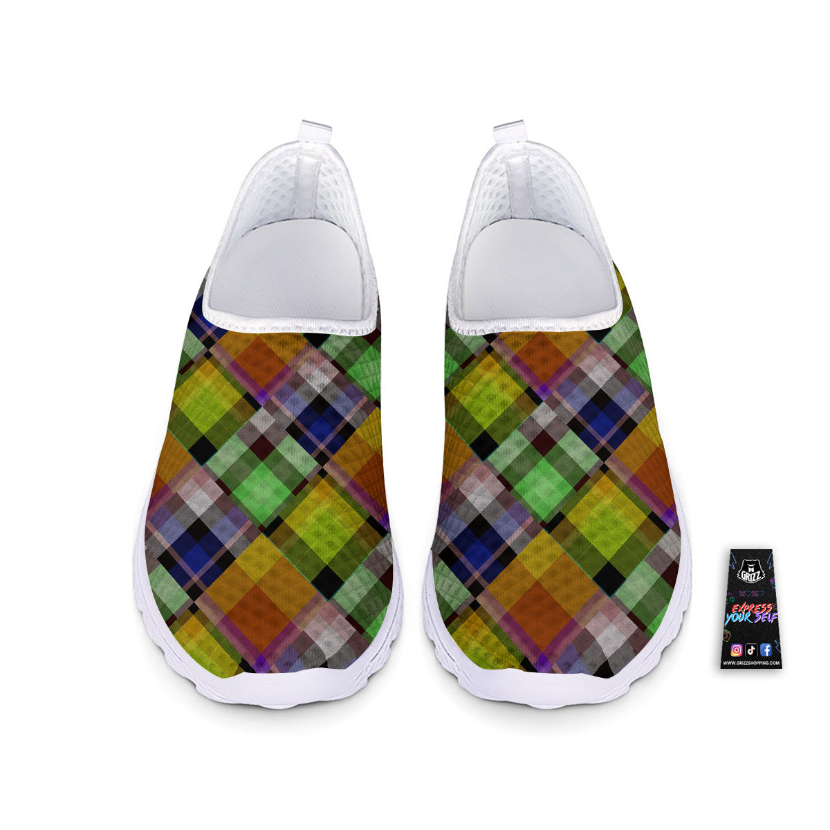 Diagonal Madras Plaid Print Pattern Nurse Shoes-grizzshop