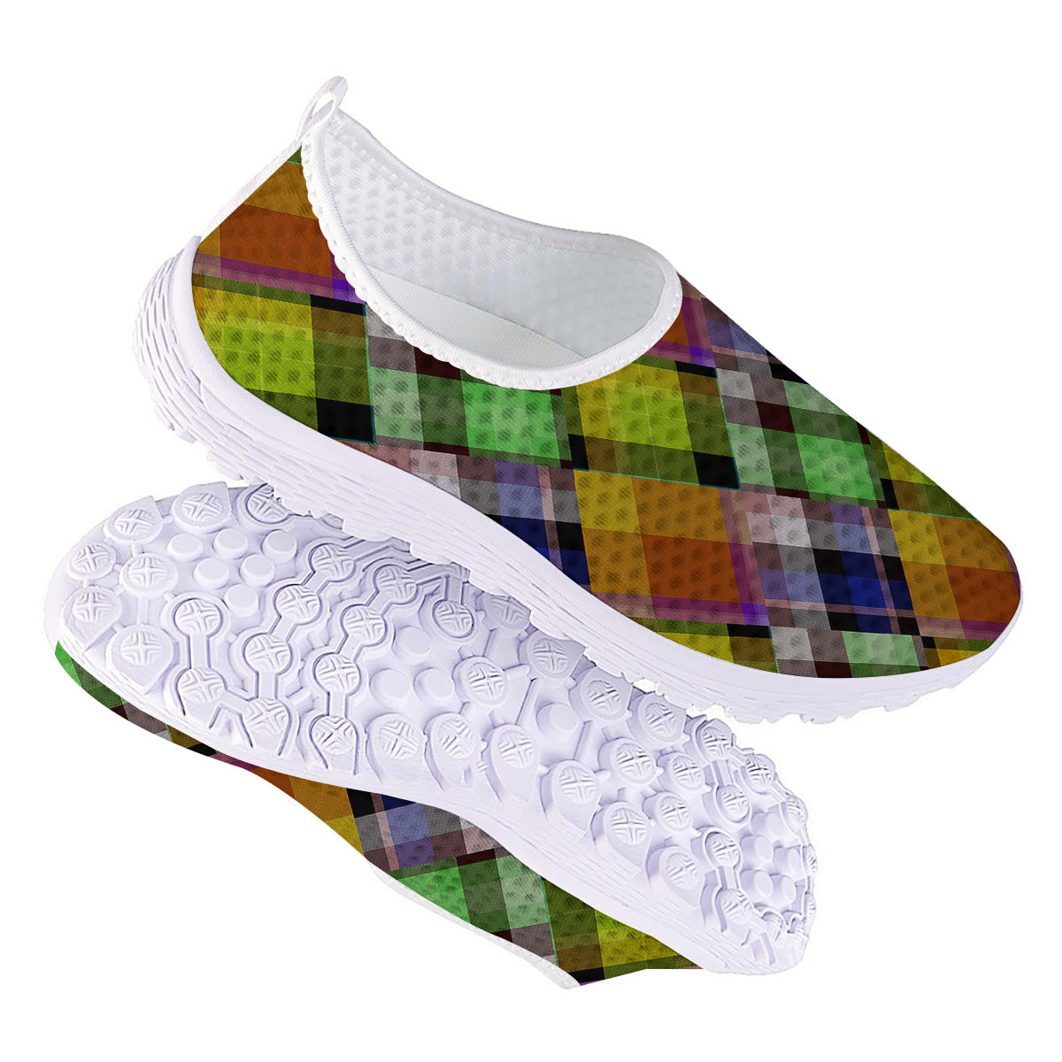 Diagonal Madras Plaid Print Pattern Nurse Shoes-grizzshop
