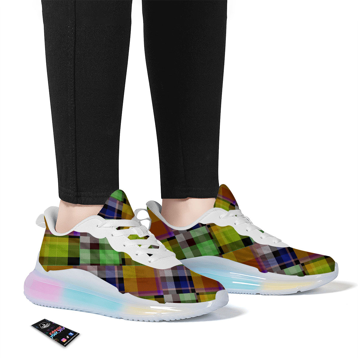 Diagonal Madras Plaid Print Pattern Running Sneakers-grizzshop