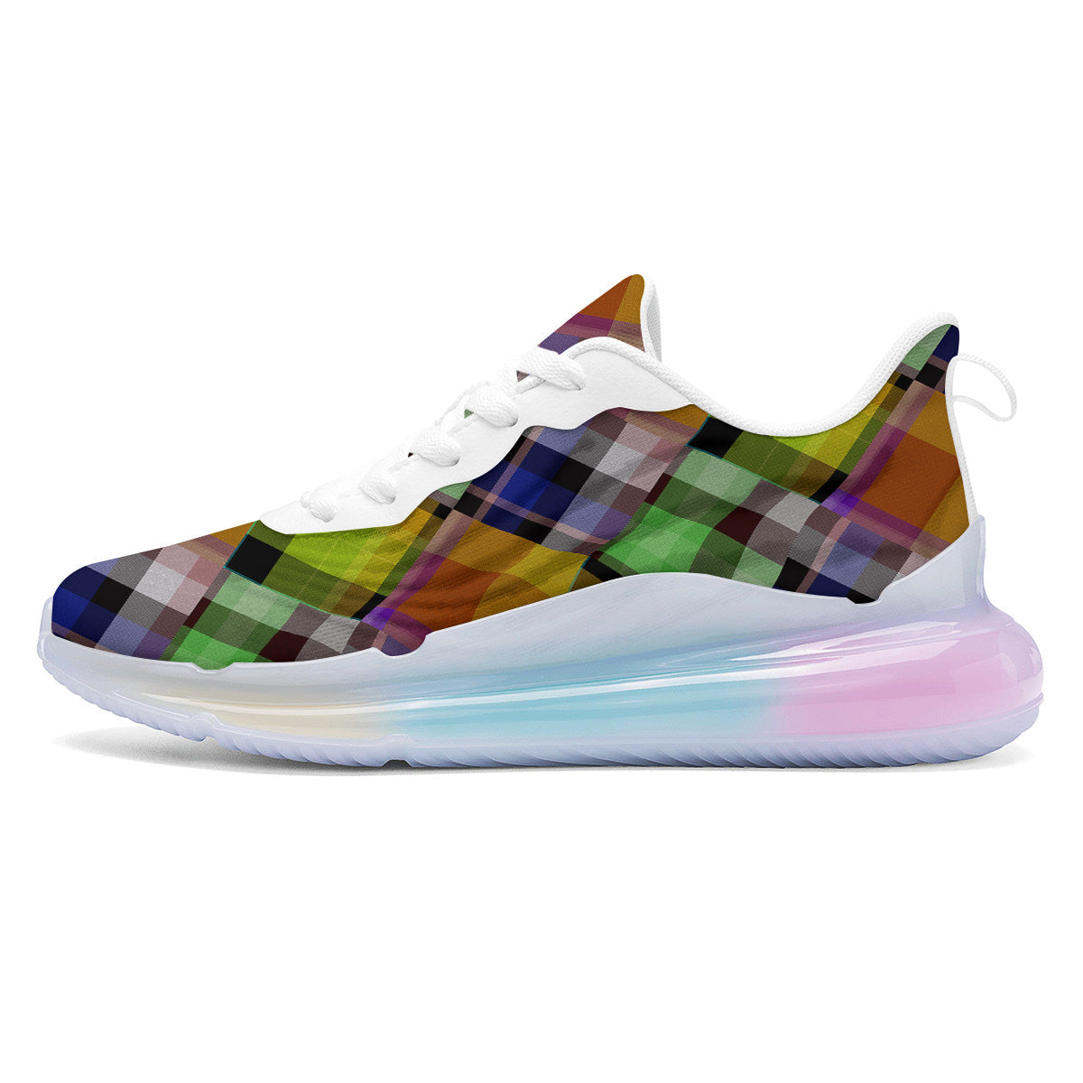 Diagonal Madras Plaid Print Pattern Running Sneakers-grizzshop