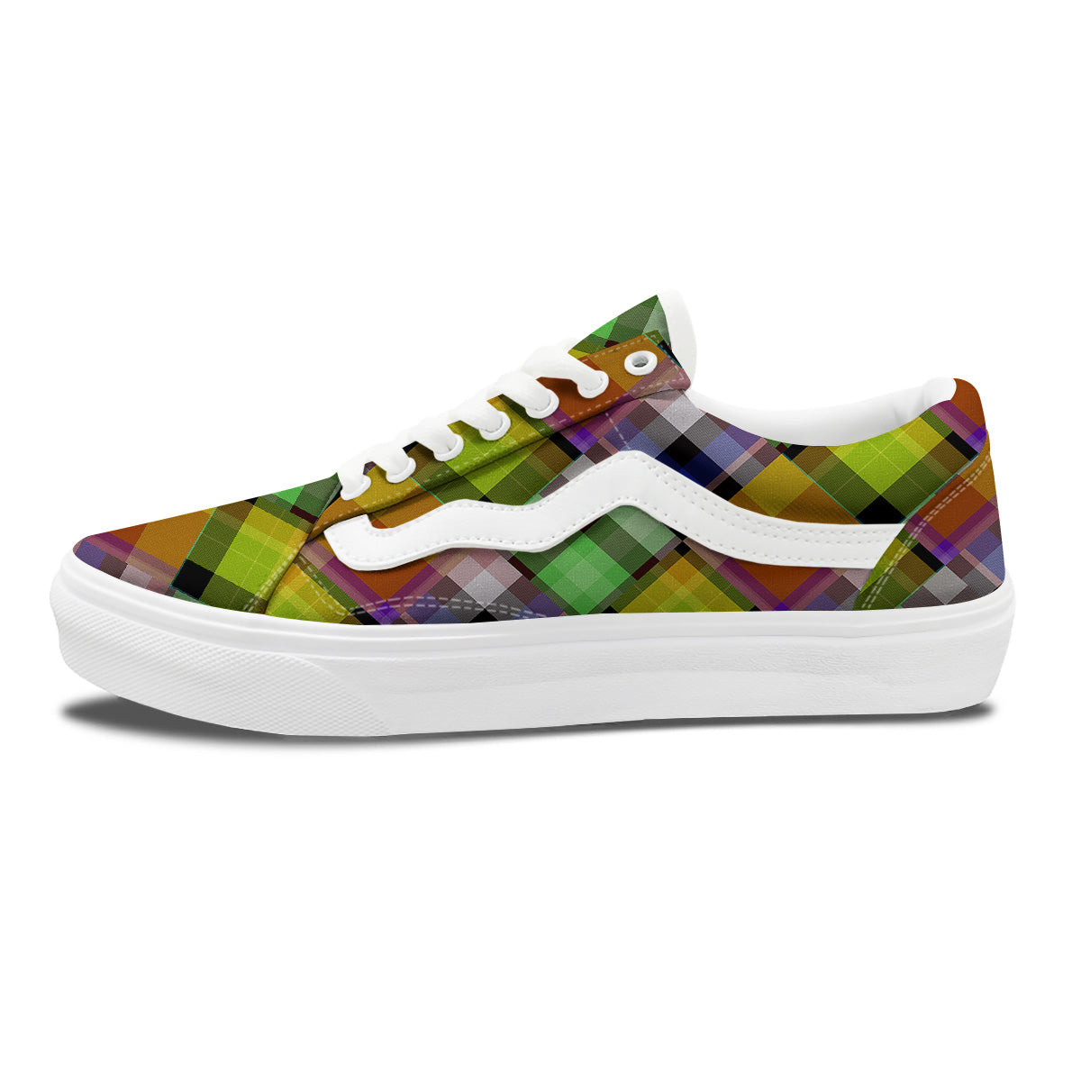 Diagonal Madras Plaid Print Pattern Skate Shoes-grizzshop