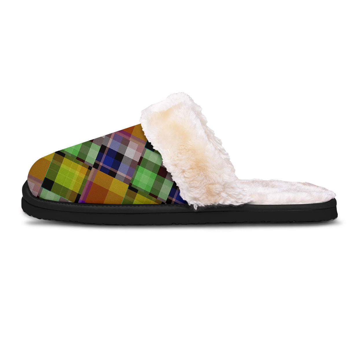 Diagonal Madras Plaid Print Pattern Slippers-grizzshop