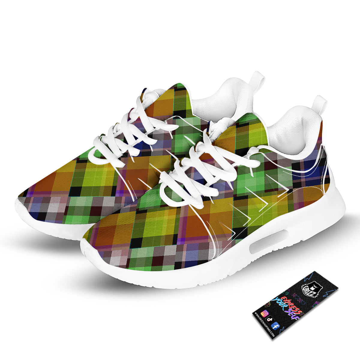 Diagonal Madras Plaid Print Pattern Tennis Shoes-grizzshop