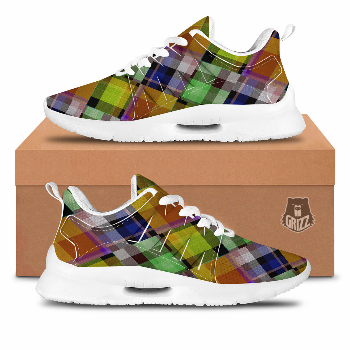 Diagonal Madras Plaid Print Pattern Tennis Shoes-grizzshop
