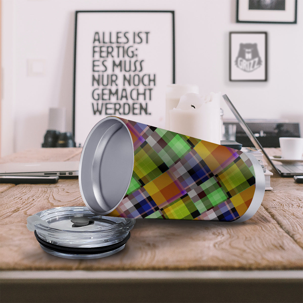 Diagonal Madras Plaid Print Pattern Tumbler-grizzshop