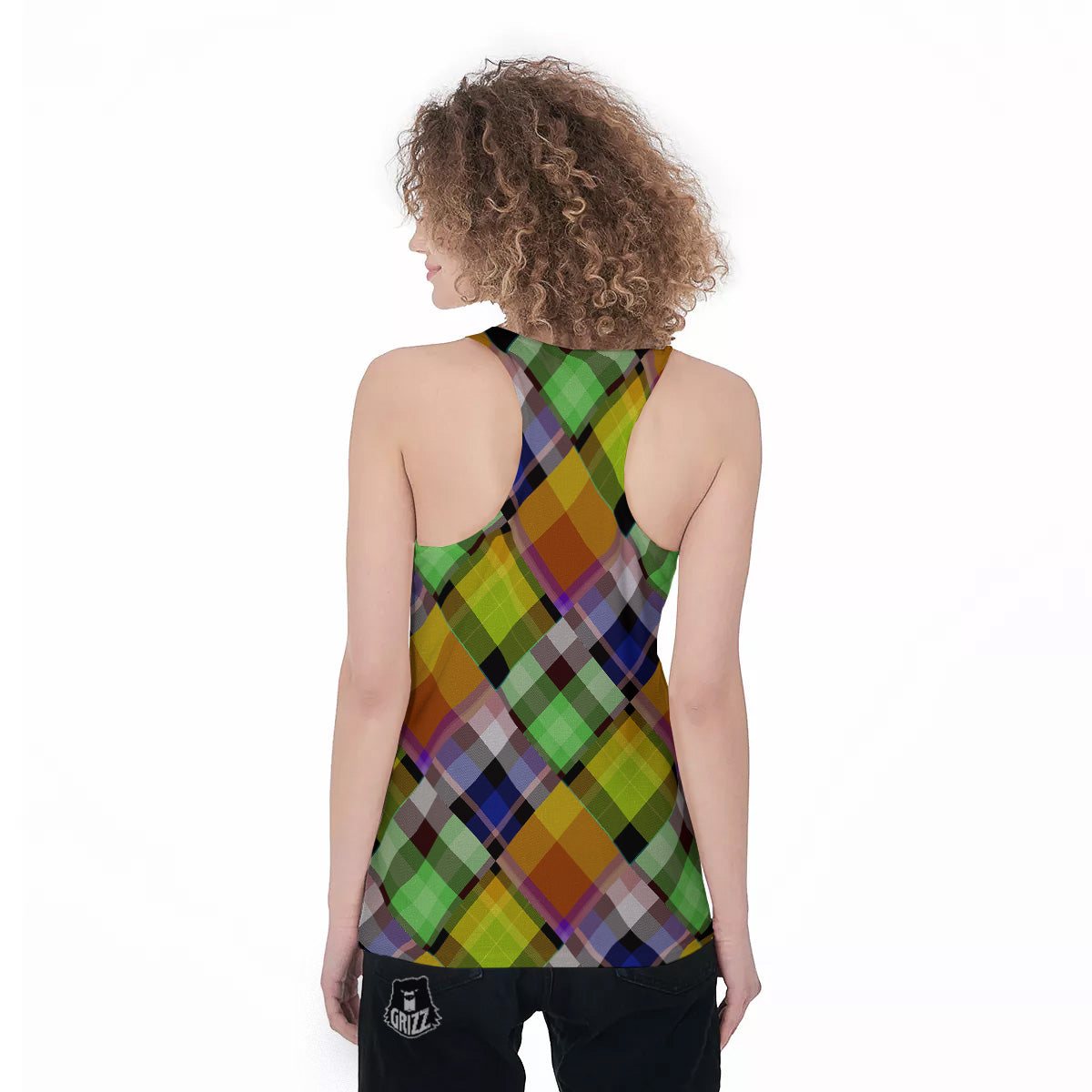 Diagonal Madras Plaid Print Pattern Women's Racerback Tank Top-grizzshop