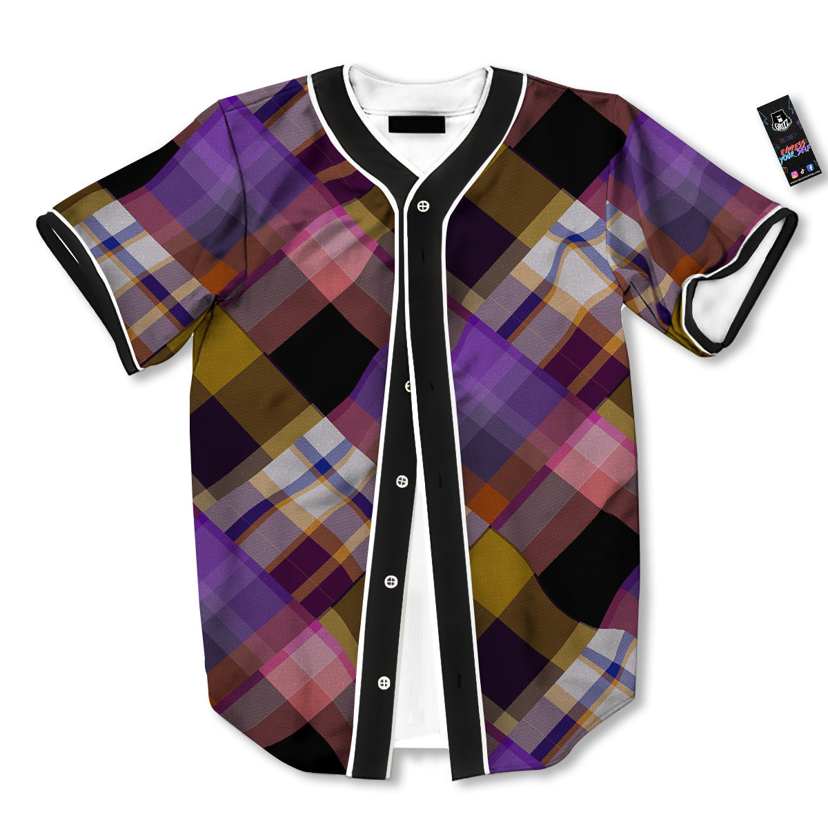 Diagonal Madras Tartan Plaid Print Pattern Baseball Jersey-grizzshop