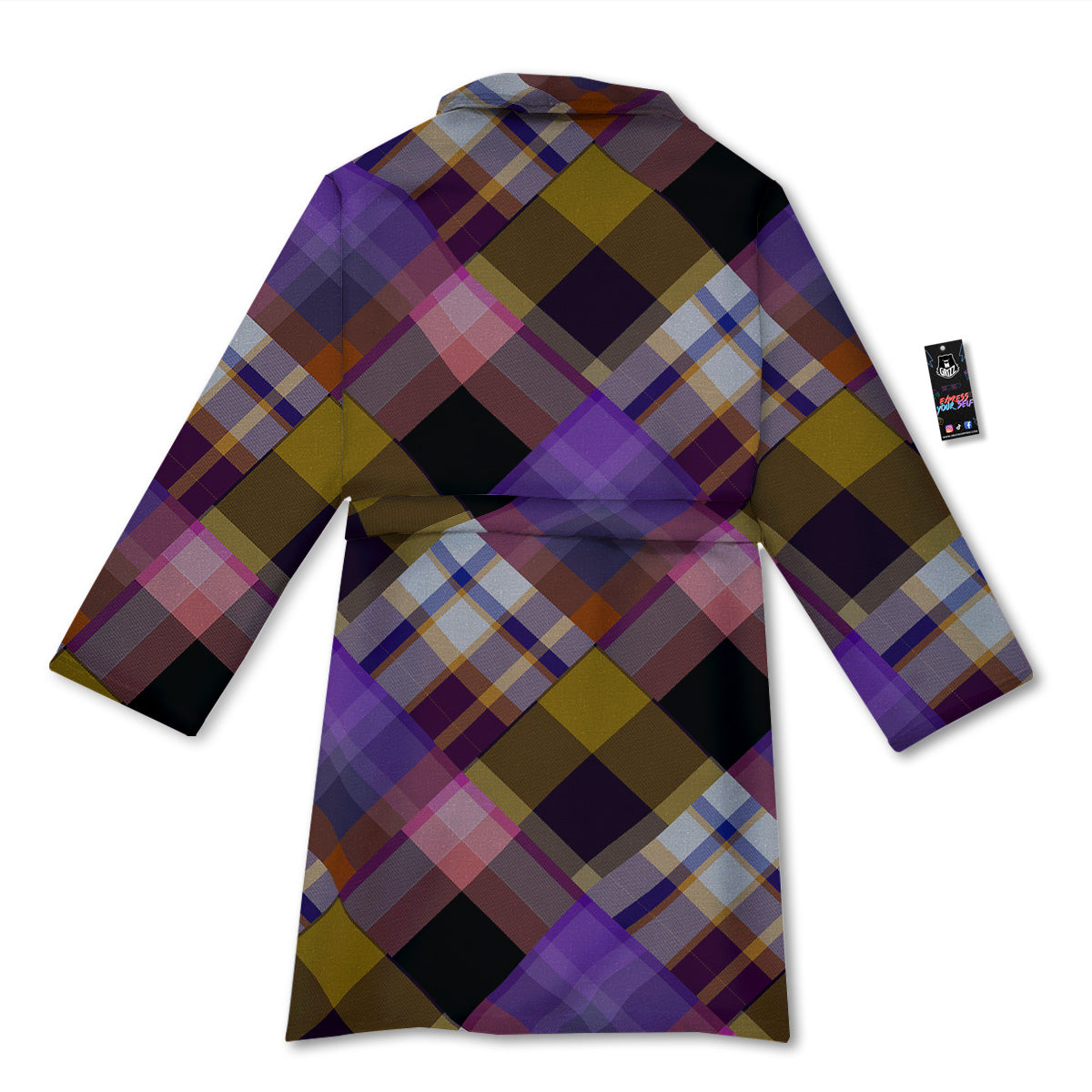 Diagonal Madras Tartan Plaid Print Pattern Bathrobe-grizzshop