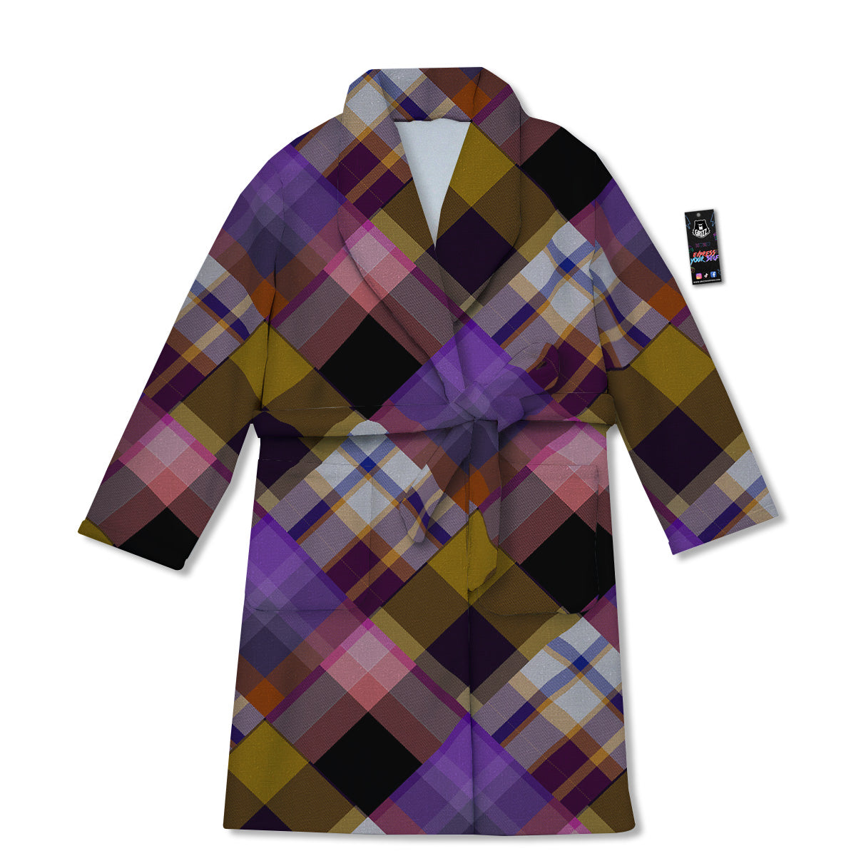 Diagonal Madras Tartan Plaid Print Pattern Bathrobe-grizzshop