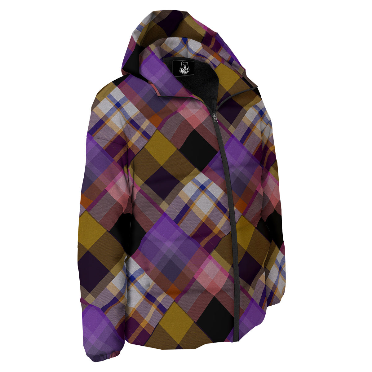 Diagonal Madras Tartan Plaid Print Pattern Down Jacket-grizzshop