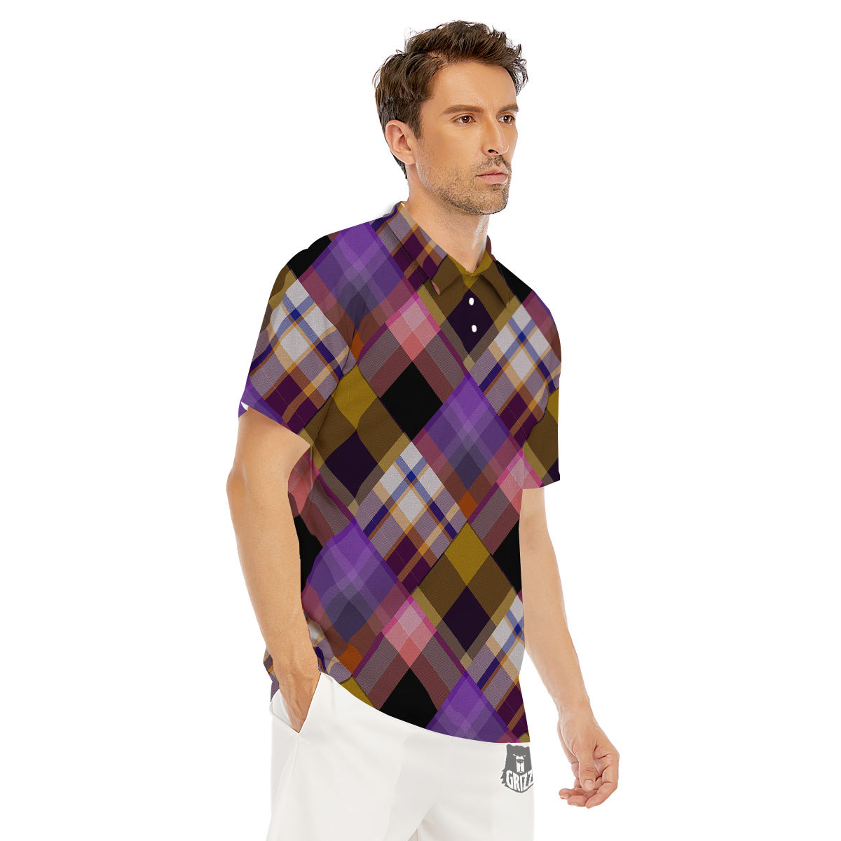 Diagonal Madras Tartan Plaid Print Pattern Men's Golf Shirts-grizzshop