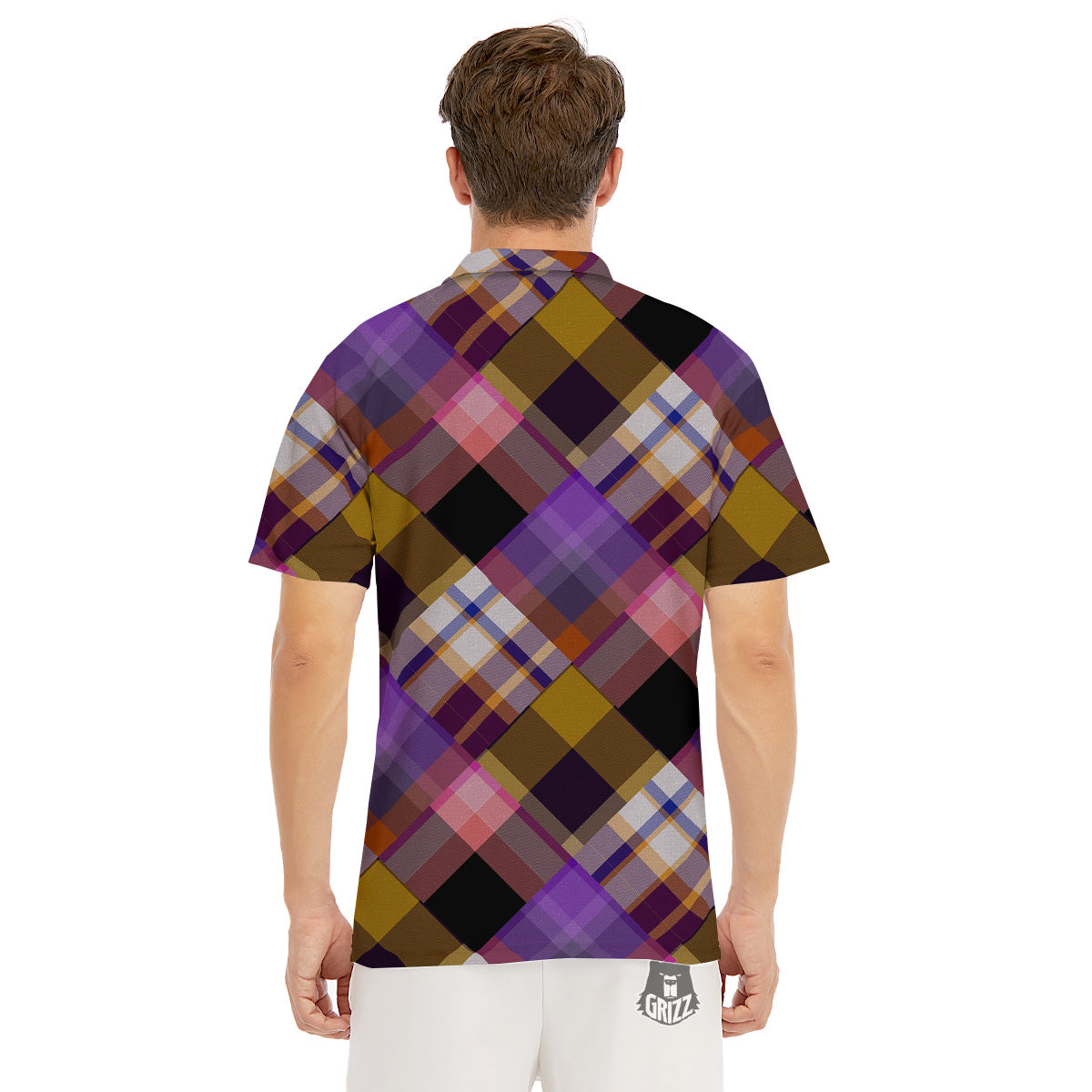 Diagonal Madras Tartan Plaid Print Pattern Men's Golf Shirts-grizzshop