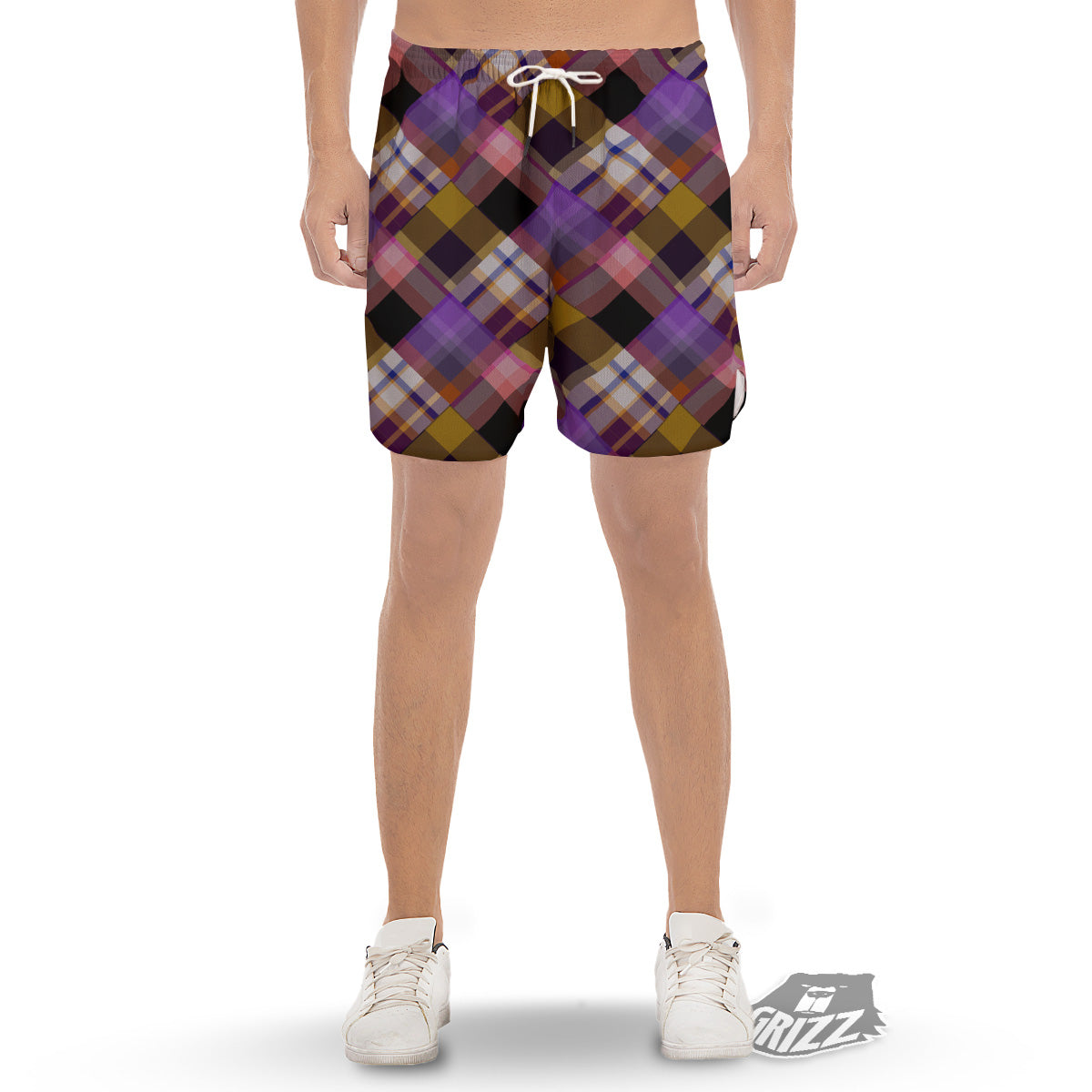 Diagonal Madras Tartan Plaid Print Pattern Men's Gym Shorts-grizzshop