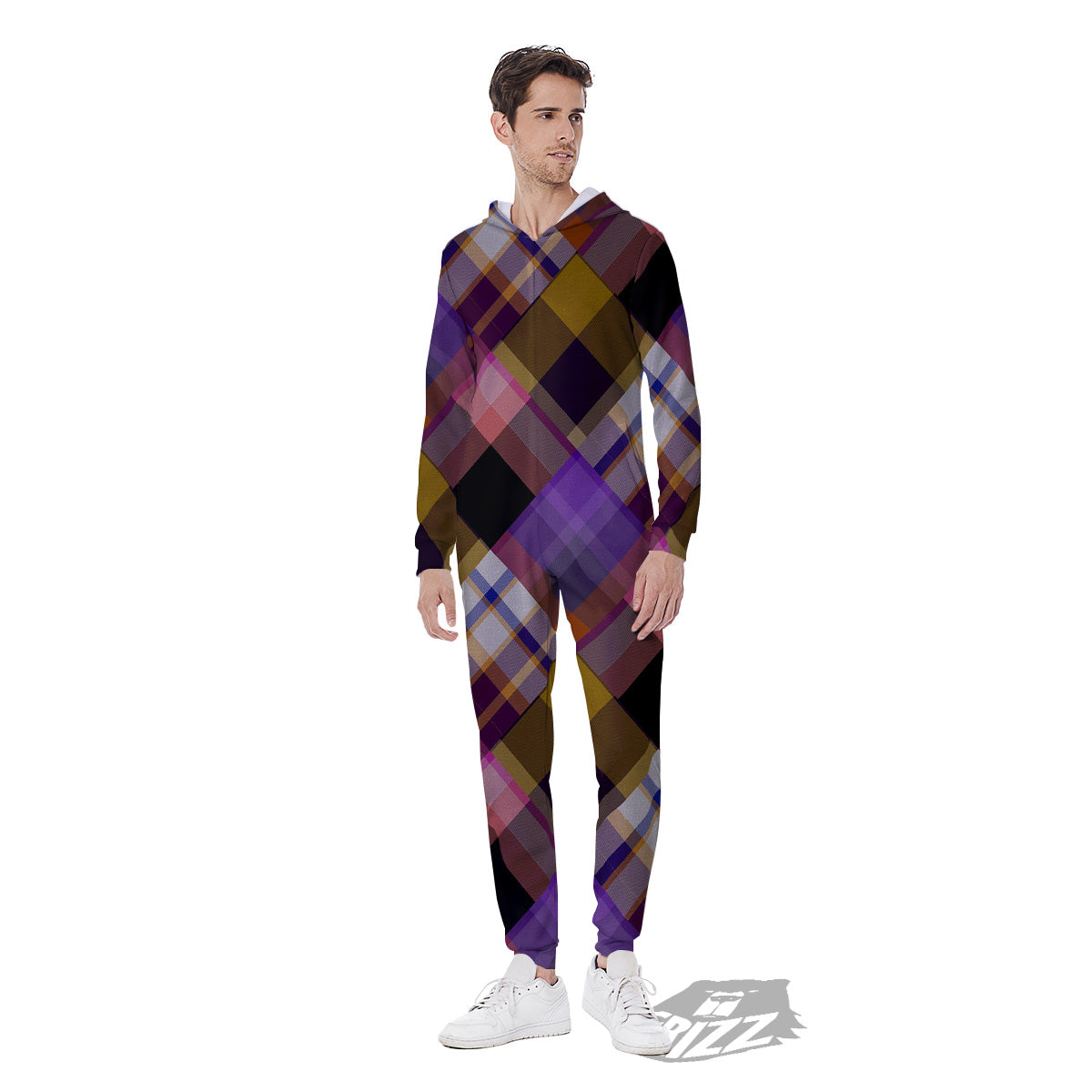 Diagonal Madras Tartan Plaid Print Pattern Men's Jumpsuit-grizzshop