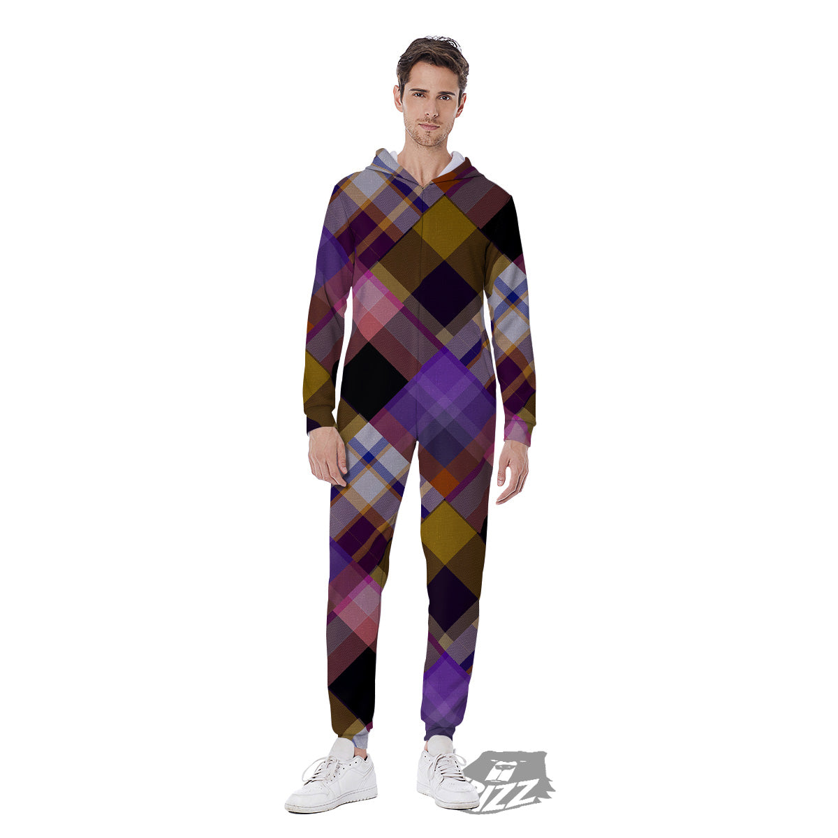 Diagonal Madras Tartan Plaid Print Pattern Men's Jumpsuit-grizzshop