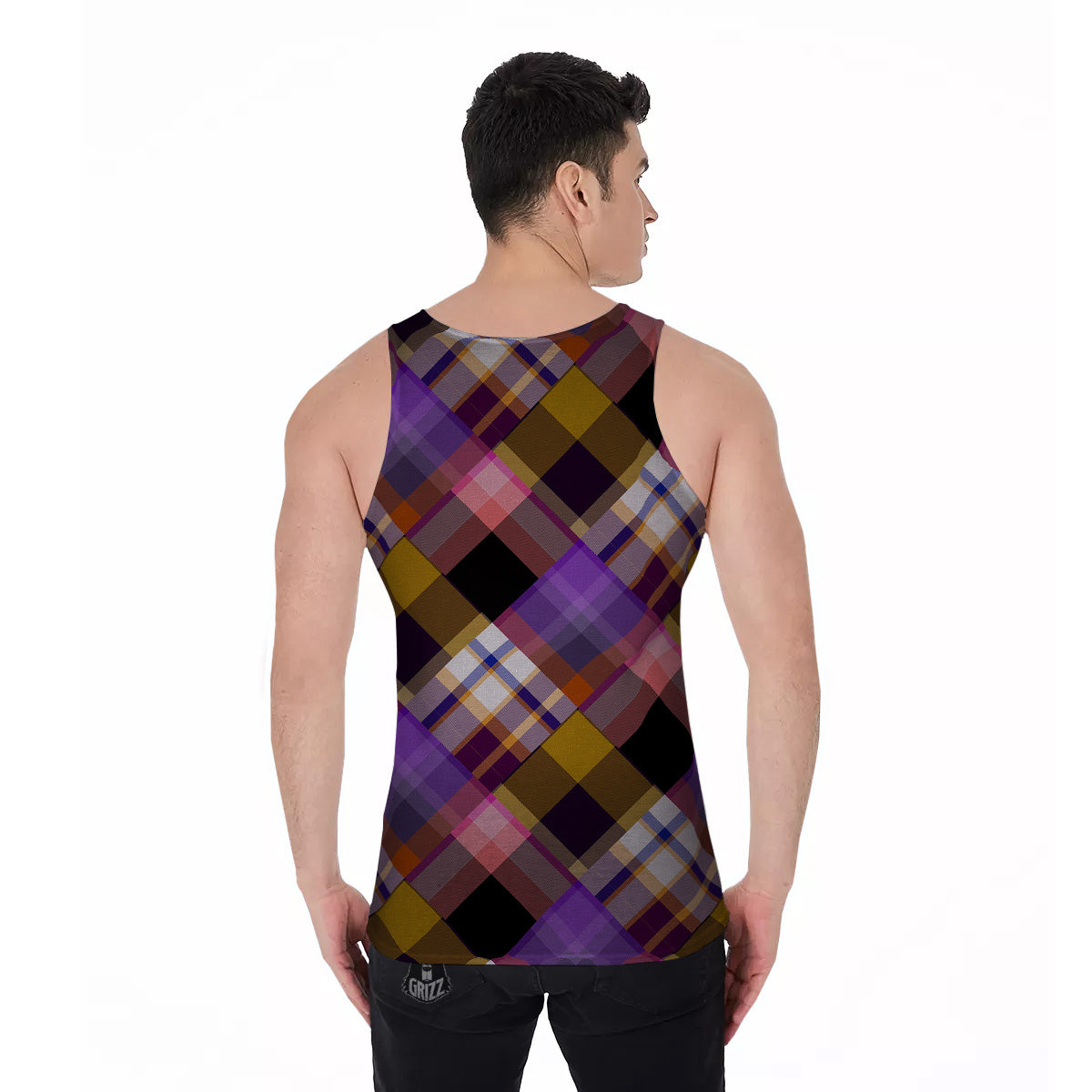Diagonal Madras Tartan Plaid Print Pattern Men's Tank Top-grizzshop