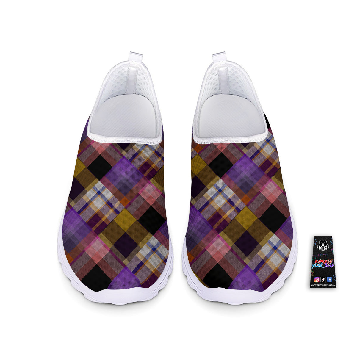 Diagonal Madras Tartan Plaid Print Pattern Nurse Shoes-grizzshop