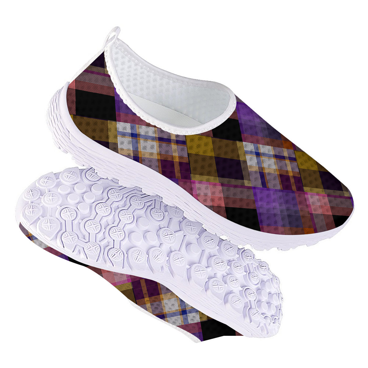 Diagonal Madras Tartan Plaid Print Pattern Nurse Shoes-grizzshop