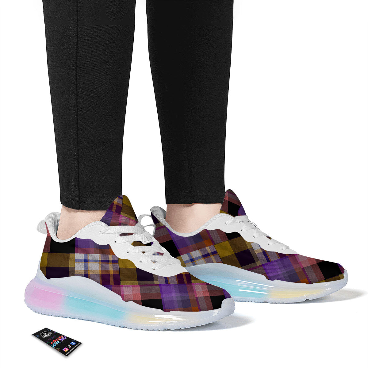 Diagonal Madras Tartan Plaid Print Pattern Running Sneakers-grizzshop