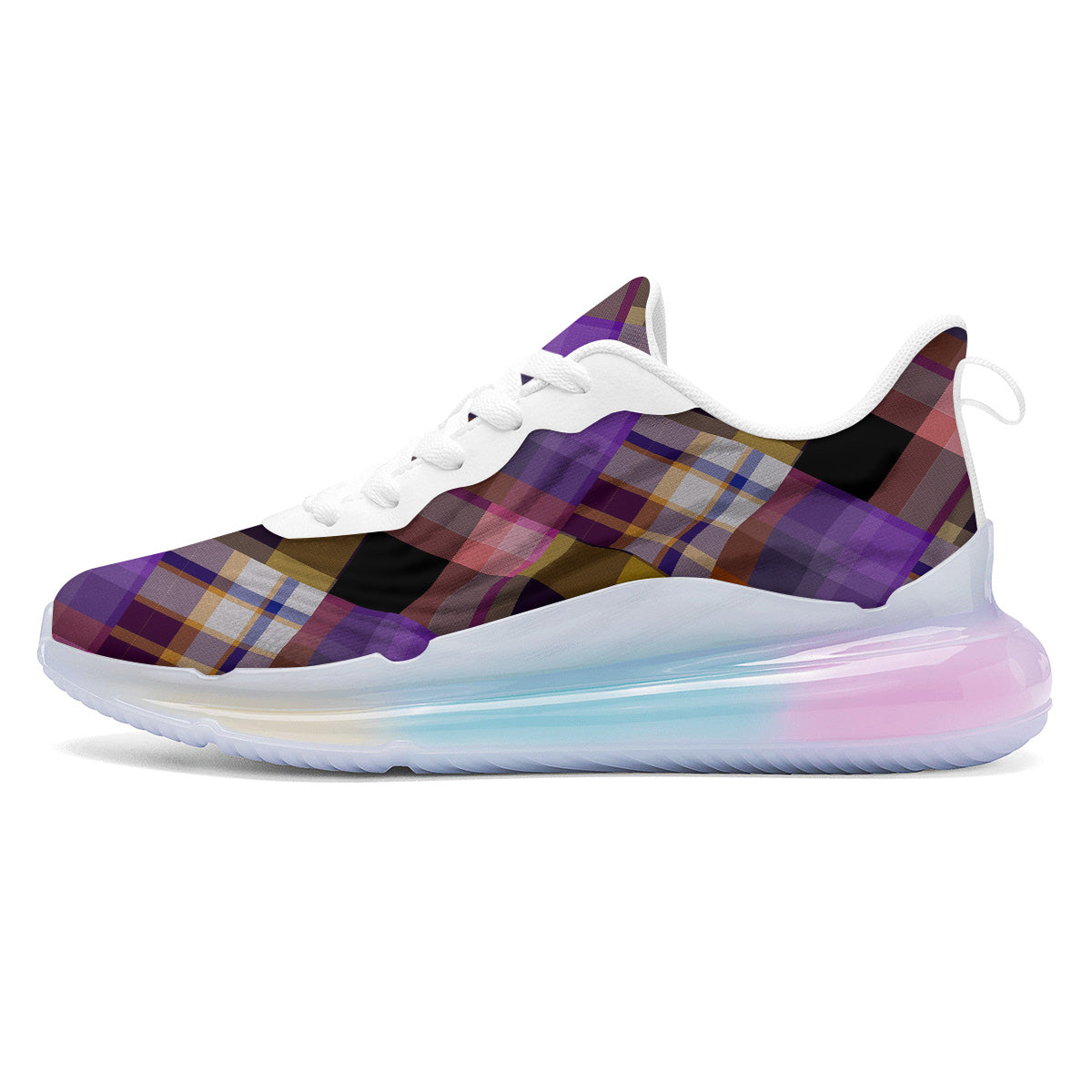 Diagonal Madras Tartan Plaid Print Pattern Running Sneakers-grizzshop