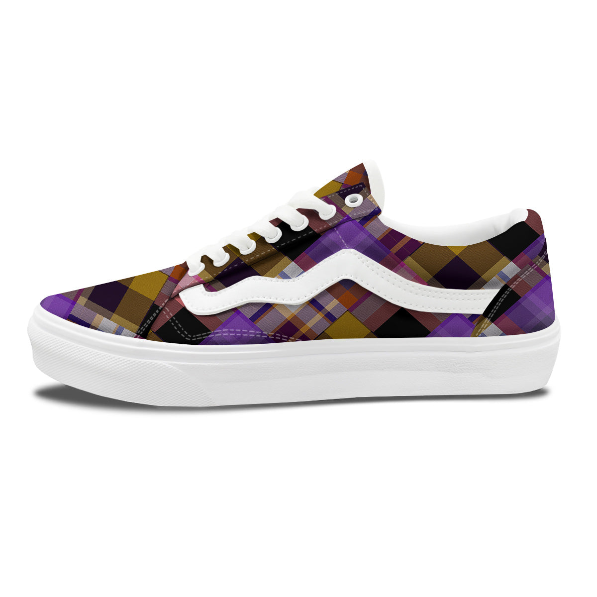 Diagonal Madras Tartan Plaid Print Pattern Skate Shoes-grizzshop