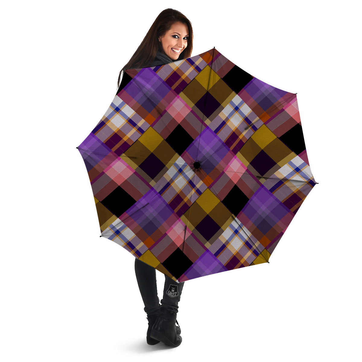 Diagonal Madras Tartan Plaid Print Pattern Umbrella-grizzshop