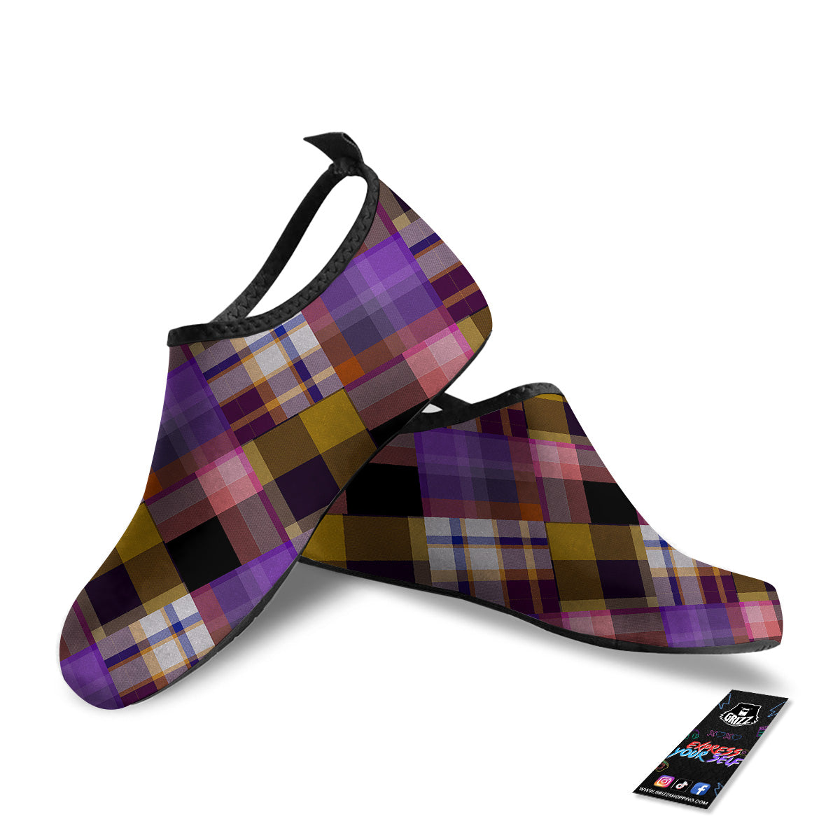 Diagonal Madras Tartan Plaid Print Pattern Water Shoes-grizzshop