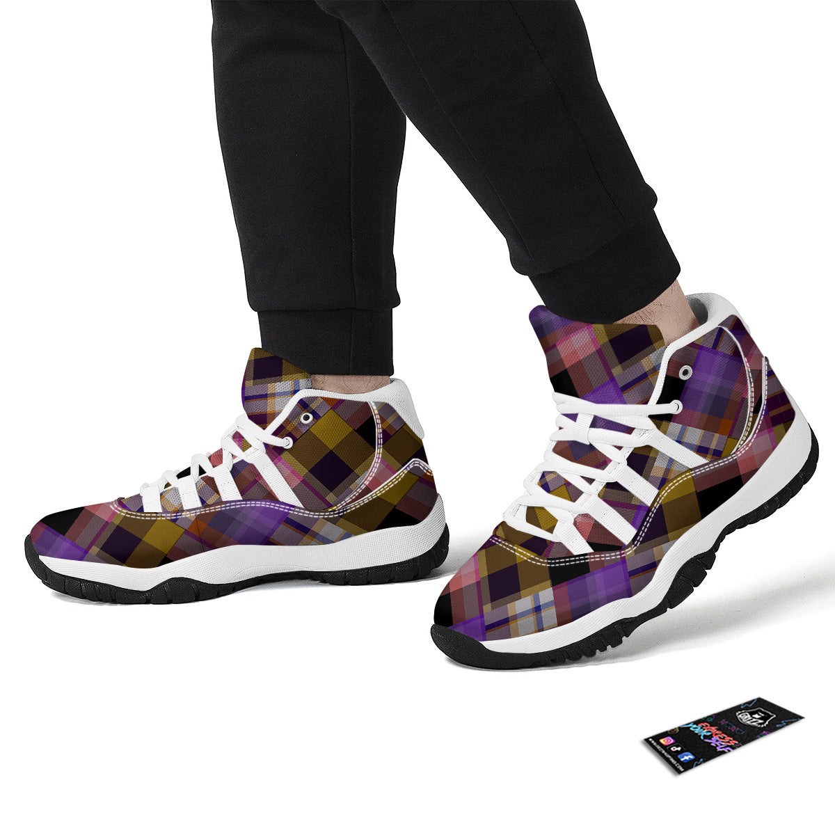 Diagonal Madras Tartan Plaid Print Pattern White Bball Shoes-grizzshop