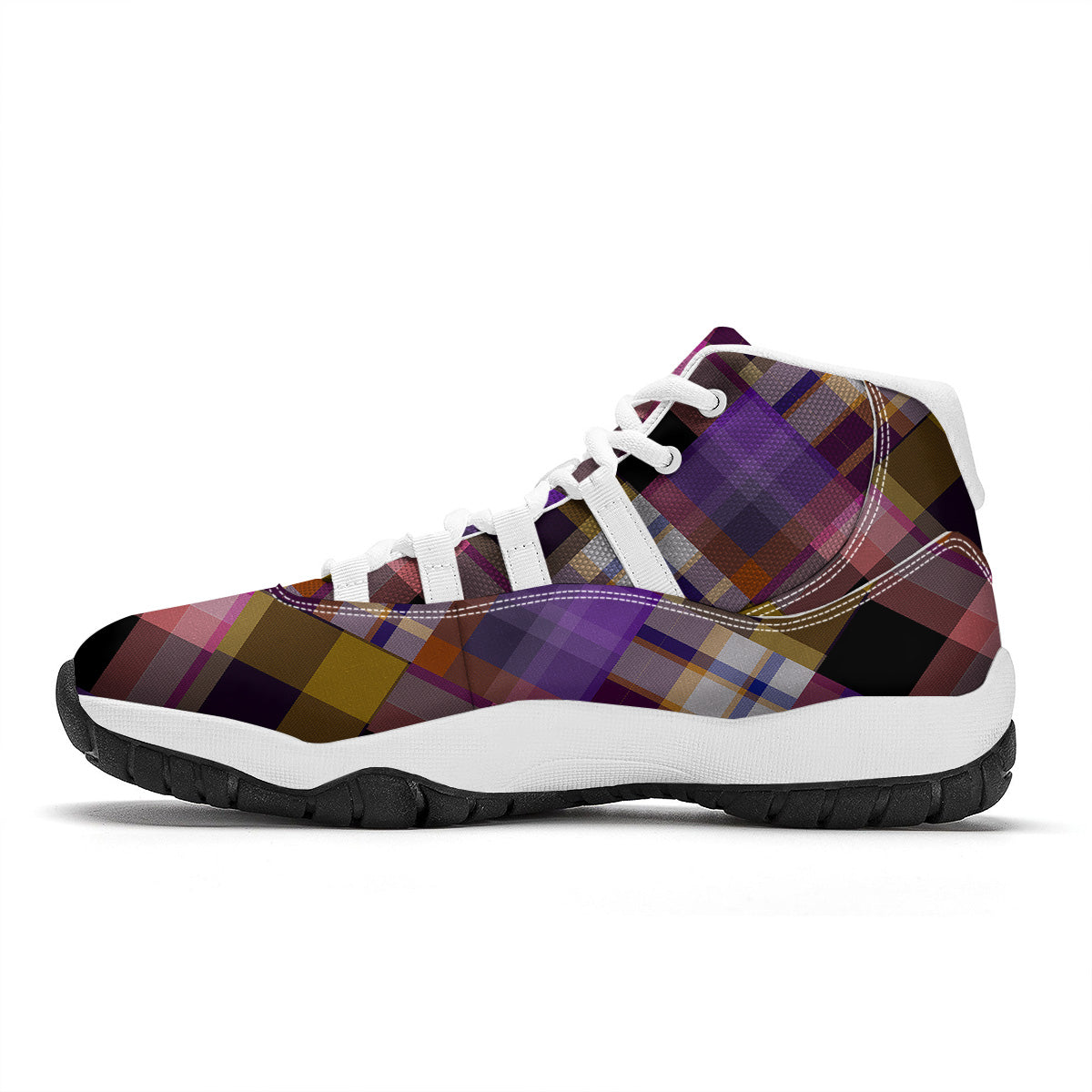 Diagonal Madras Tartan Plaid Print Pattern White Bball Shoes-grizzshop