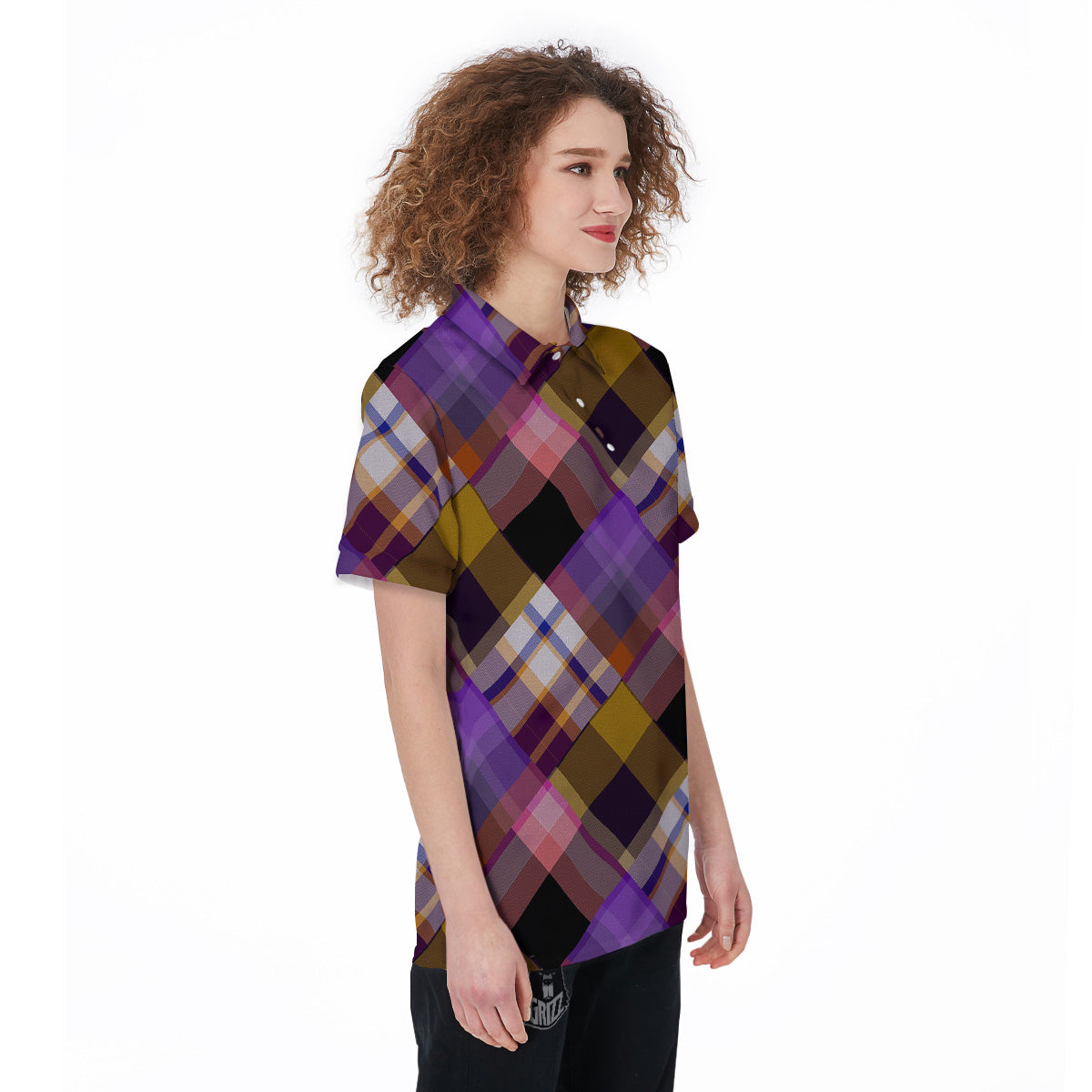 Diagonal Madras Tartan Plaid Print Pattern Women's Golf Shirts-grizzshop