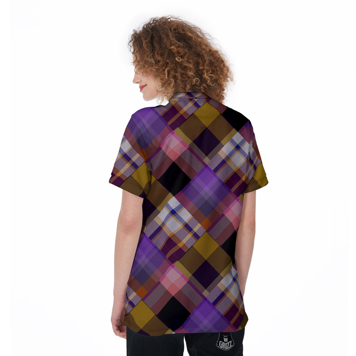 Diagonal Madras Tartan Plaid Print Pattern Women's Golf Shirts-grizzshop