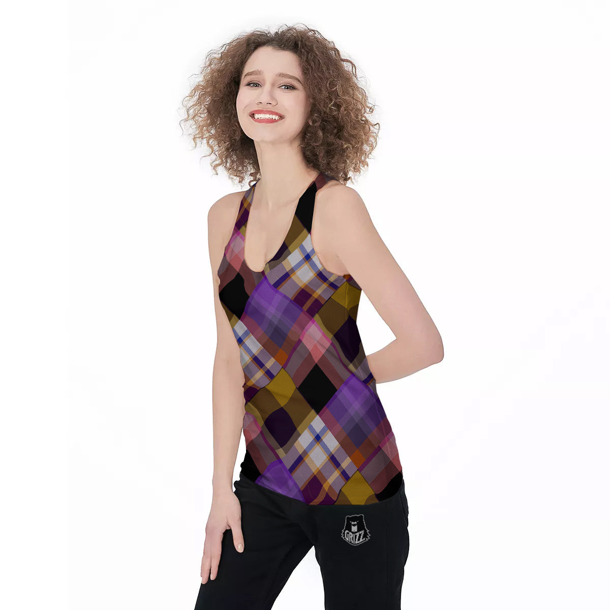 Diagonal Madras Tartan Plaid Print Pattern Women's Racerback Tank Top-grizzshop