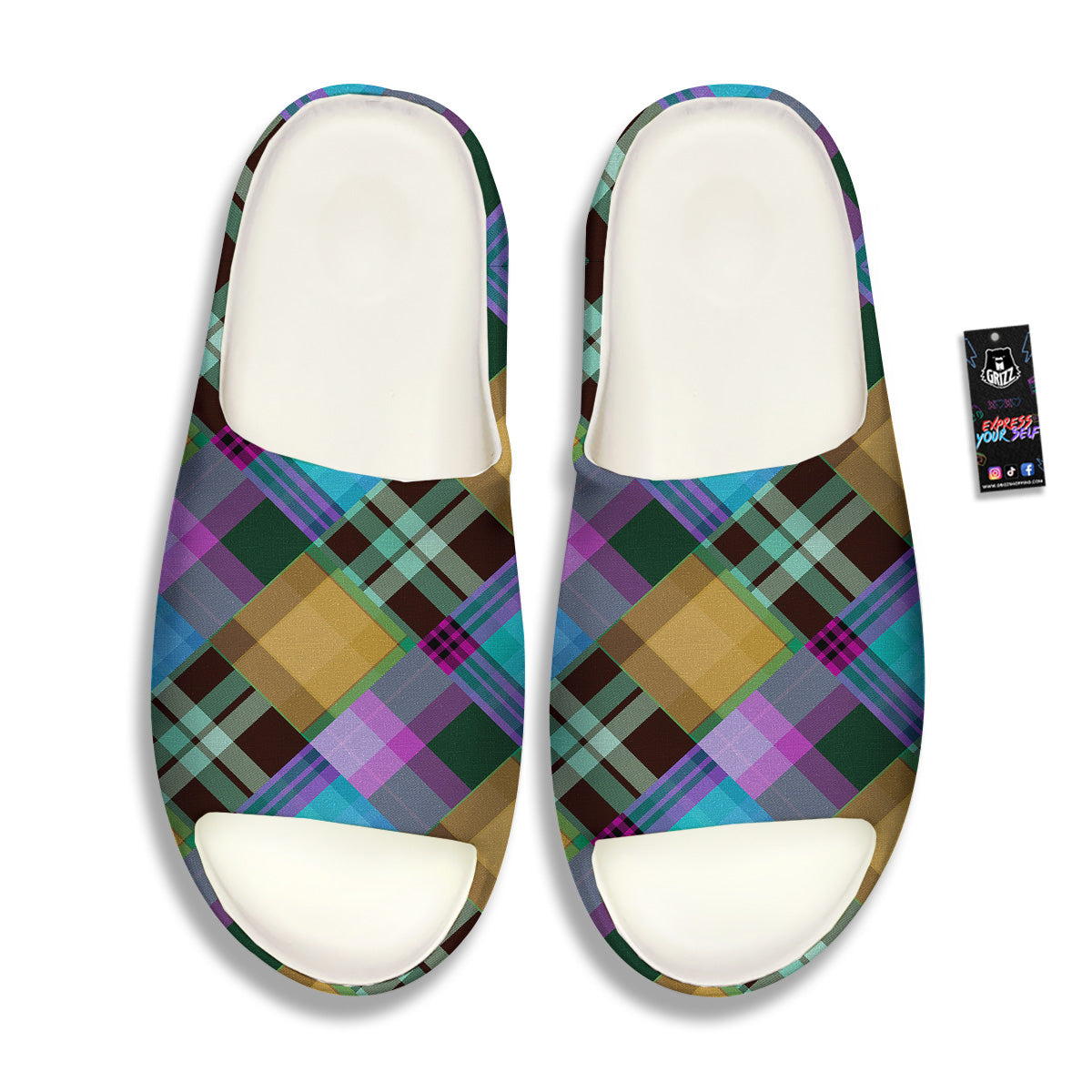 Diagonal Madras Blue Tartan Plaid Print Pattern Sandals-grizzshop