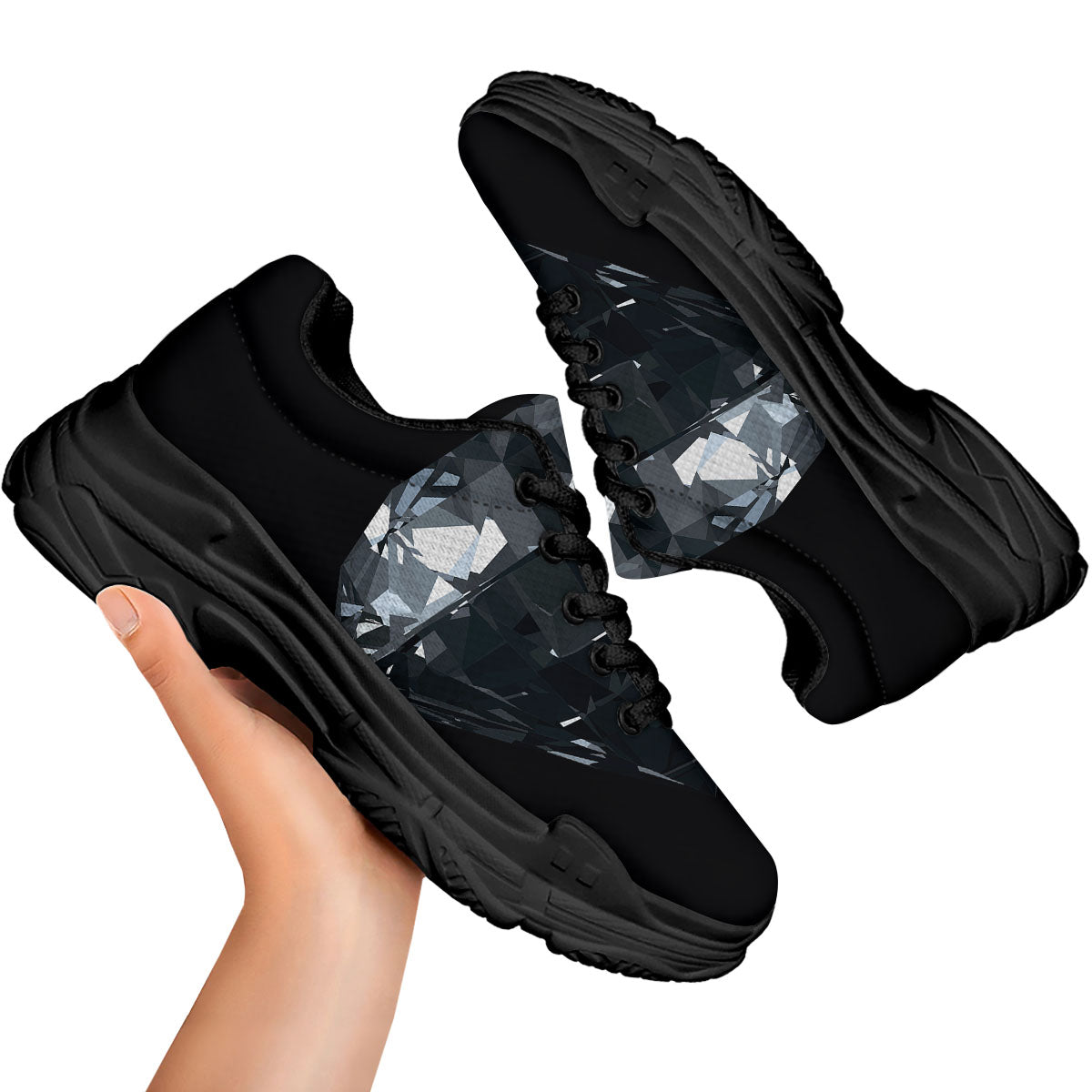 Diamond Black Print Black Chunky Shoes-grizzshop