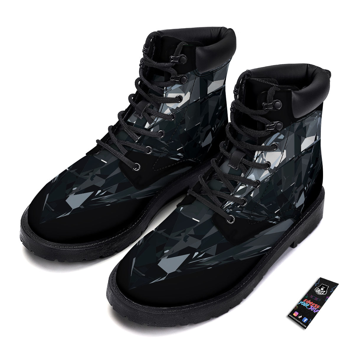 Diamond Black Print Boots-grizzshop