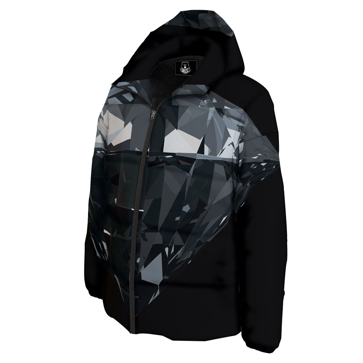 Diamond Black Print Down Jacket-grizzshop